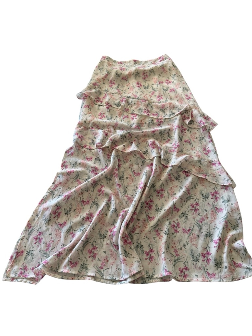 Promesa Cream Maxi Skirt with Pink Floral Print